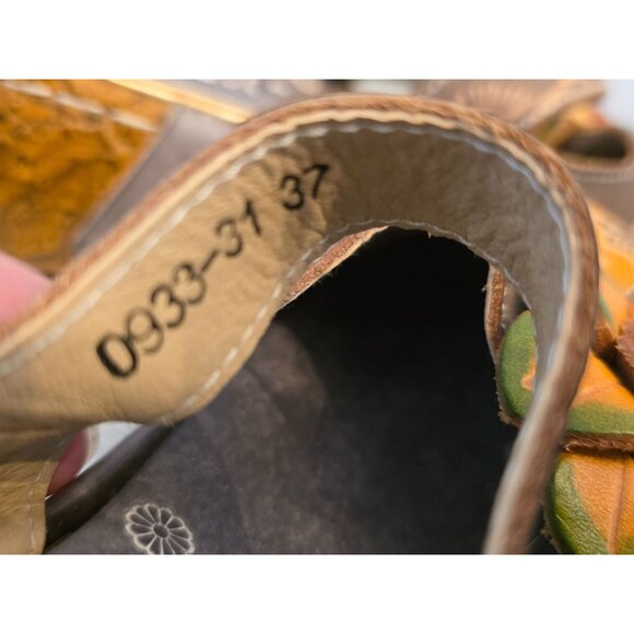 Womens Socofy Boho Handcrafted Leather Floral Slip-On Clogs Size 37 Platform - Picture 4 of 7